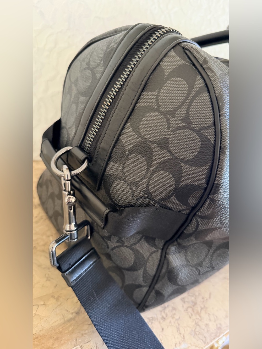 Coach Venturer Men's Signature Canvas Duffel in Charcoal and Black C5305 - Picture 8 of 14